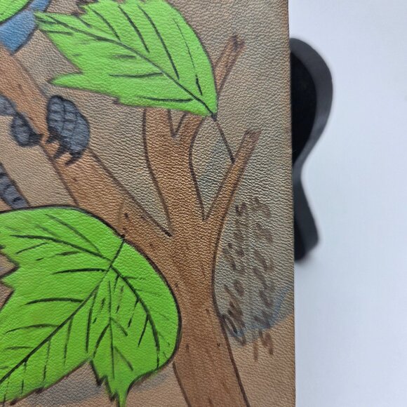 Vintage Hand Painted Blue Bird Wall Tapestry Hanging Art Suede Leather - Equador - Picture 3 of 11